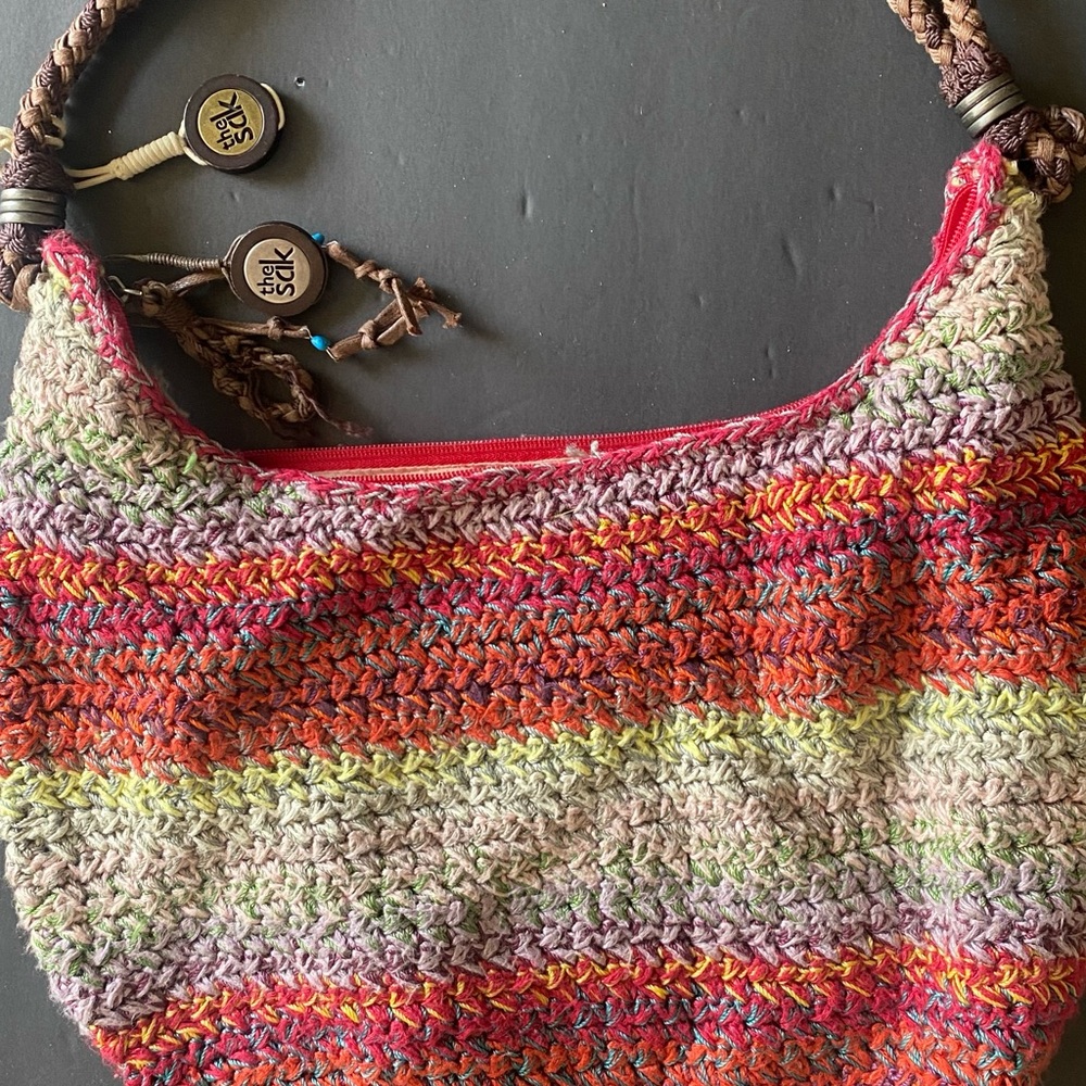 The Sak Multicolor Crochet Shoulder Bag in Red, Orange, Yellow, Green, Pink